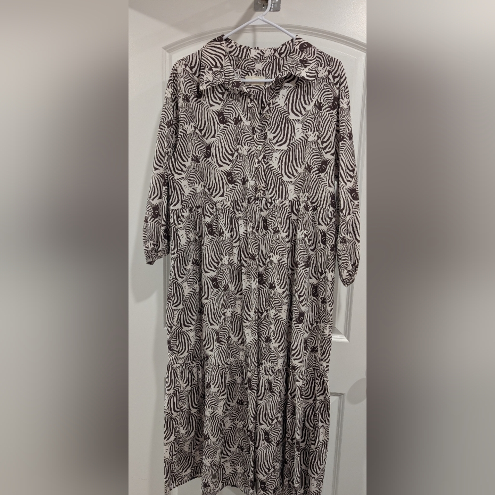 Anthropologie Maeve Brown and White Patterned Dress Size L